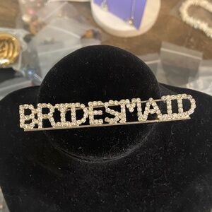 Rhinestone 'BRIDESMAID' Script Pin Brooch 3.25 x .5 Great Condition